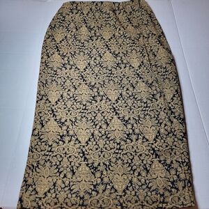 Vintage 90s Y2K Chaus Faux Wrap‎ Skirt Floral Urn Black Tan Midi Pencil Size 14